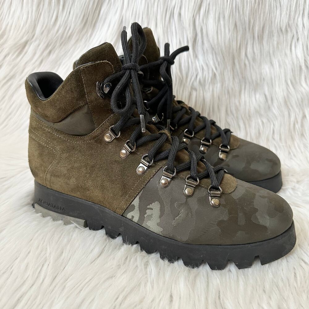Aquatalia Darya Boots Camo Suede Leather Lace Up Weatherproof Ankle Camouflage